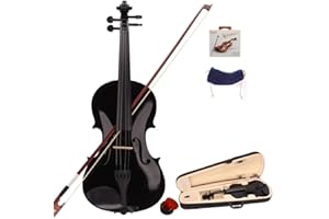 LEADZM 4/4 Violin Set Full Size, Geige mit Etui, Bogensehne, Kolophonium, Gefederte Schulterstütze, Massivholzgeige für Anfänger (Schwarz)