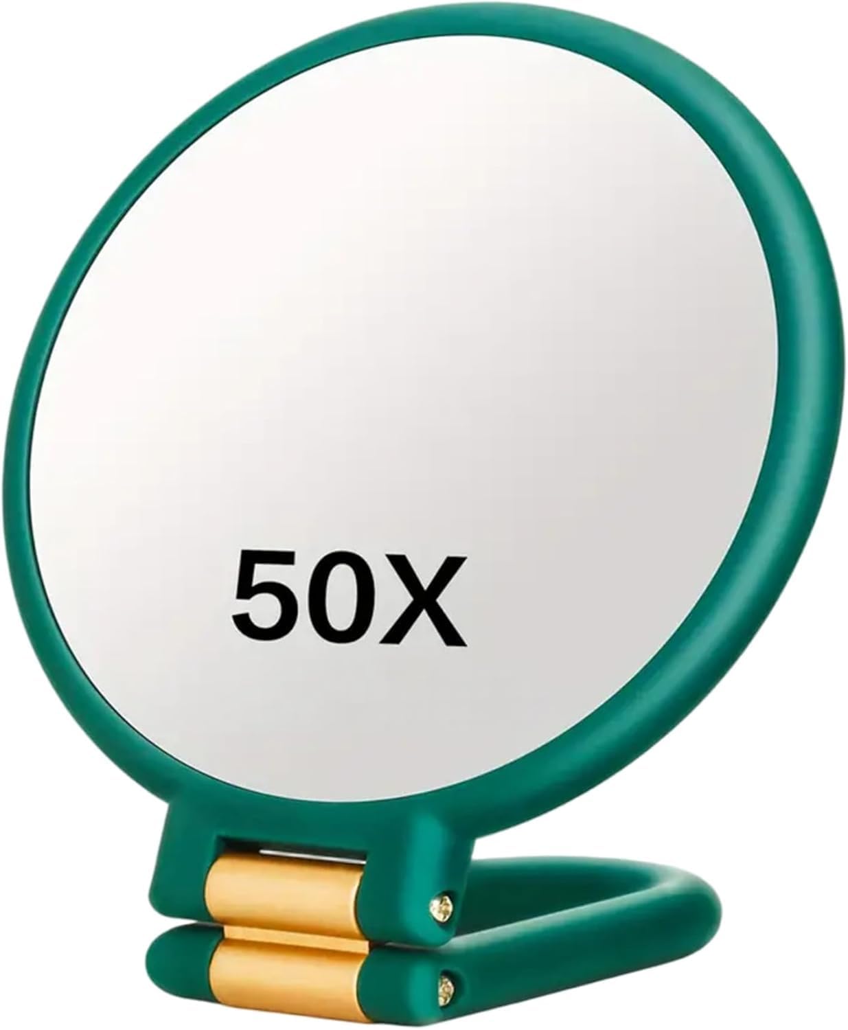 Espejo de mano con asa, espejo de maquillaje de doble cara con aumento de 50X y 1X, espejo de viaje plegable para el hogar, pared y escritorio (verde)