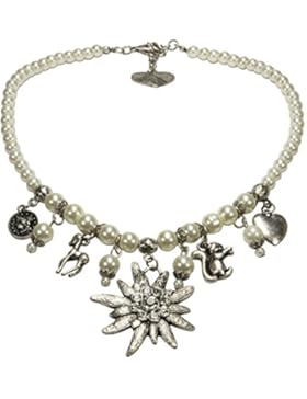 Alpenflüstern Perlen-Trachtenkette Marie mit Strass-Edelweiß und Trachten-Anhängern Damen-Trachtenschmuck in schwarz...