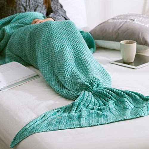 Preisvergleich Produktbild Queta Meerjungfrauenschwanz-Decke, Baumwolle, gestrickt, Klimaanlage Decke Baby warm, weich, bequem, 80 x 180 cm Green, 80X180CM
