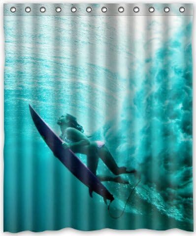 DAMEILIN 60"(w) x 72"(h) Beach Surfboard Bikini Theme Print 100% Polyester Bathroom Shower Curtain Shower Rings Included