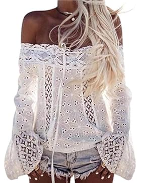 Internet Damen Sommer Ab Schulter Langarm lose Spitzenbluse