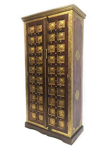 Orientalischer grosser Schrank Kleiderschrank Yafiah 180cm hoch | Marokkanischer Vintage Dielenschrank schmal | Orientalische Schränke aus Holz massiv für den Flur, Schlafzimmer, Wohnzimmer oder Bad