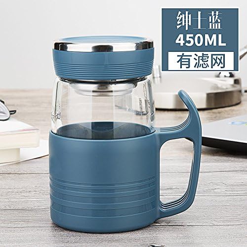 SHULING Water Cup Heat-Resistant Filtering With Handles Glass Will Carry Cover Tea Cup, Blue 450