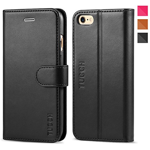 iPhone 6S Case,iPhone 6S Leather Case,TUCCH [Lifetime Warranty] Premium Folio Leather Wallet Case with [Kickstand] [Card Slots] [Magnetic Closure] Flip Notebook Cover Case for iPhone 6/6S-Black