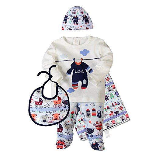 Bóboli Baby Boys PACK 4 PIECES WITH SAMLL GIFT CASE Full Clothing Set, Off-White (off White 1111), 0-3 Months (Manufacturer size: 3M)