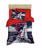Spiderman dans Paris pour enfant Housse de couette Ensemble 100% coton Twin pour lit Taille pour enfant 3d Housse de couette Spiderman Parure de lit pour enfant sur le thème de Paris 4 pcs non Doudou