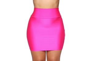 SamHeng Women's Sexy Shiny Skirt Glossy Mini Skirt Stretch High Waist Bodycon Pencil Skirt Clubwear Party Neon Short Skirts