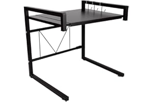 DDMINE Erweiterbares Mikrowellen Regal, 2-stufiges Mikrowellenregal Mikrowellenhalter Organizer Einstellbar Länge für Bäckerregale, Mikrowellenständer mit Haken (Schwarz-1PC, 40-65 * 36,5 * 42m)