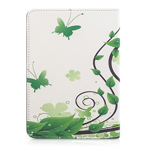 kwmobile Hülle für Tolino Shine 2 HD – Flipcover Case eReader Schutzhülle – Bookstyle Klapphülle Schmetterlinge Blätter Design Grün Weiß - 3