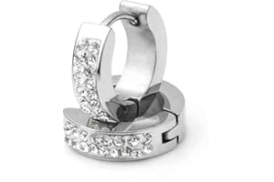 FACILLA® Stainless Steel Crystal Rhinestone Huggie Hoop Earrings 0.55x0.16" [Jewellery]