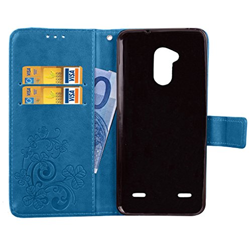 ZTE Blade V7 Lite Funda  SATURCASE Lucky Clover Cuero De La PU Magn  tico Capirotazo Billetera Apoyo Bumper Protector Funda Carcasa Case Para ZTE Blade V7 Lite  Azul 