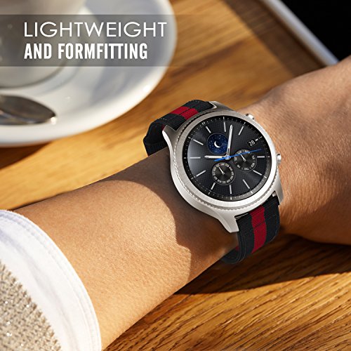 MoKo Samsung Gear S3 Frontier / Classic / Moto 360 2nd Gen 46mm Armband – Nylon Strick Sportarmband Uhrenarmband Uhr Erstatzband mit Schließe für Samsung Gear S3 Classic Samrtwatch, Schwarz/Rot - 8