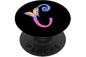 BUTTERFLY, LETTER C INITIAL MONOGRAM, PINK OMBRE Mariposa, Monograma Inicial Letra C, Morado Azul Rosa Ombre PopSockets PopGrip Intercambiable