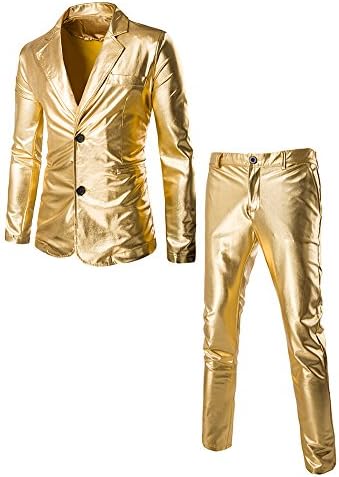 DOOXIUNDI Men's Slim Fit Metallic Color Performance Suit (L, gold)