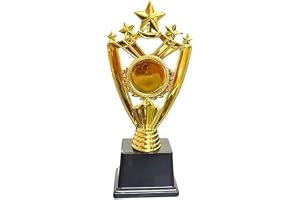 Premium Gold 5-Star Trophy, 21.3cm Award with Black Base, Customizable Sports Competition Winner Trophy, Metallic Design with 3D Stars