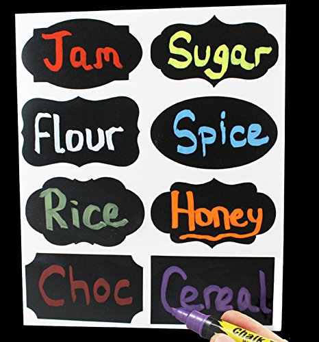 XY Life 64 Stück Tafelaufkleber Küchen Label Tafel Aufkleber sticker Etiketten zum Beschriften, Wiederverwendet und Wasserdicht, Chalkboard Tafeletiketten für Kitchen Weckglas Lebensmittelboxen Gläser Gewürzgläser und Haushalt, Schwarz - 3