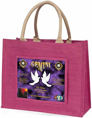 Advanta Group Gemini Star Sign Birthday Gift Large Shopping Bag Idea, Jute, Pink, 42 x 34.5 x 2 cm