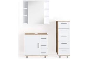 Vicco set mobili bagno Ilias, Sonoma/Bianco, 3 parti, con mobile midi