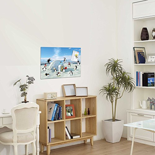 Pinguin Party – Einladende Design Metall Magnettafel 60×40 cm – Pinnwand Memoboard mit Motiv: Pinguin Eisparty – inkl. 8 Magnete Pinguine für Magnetwand – Original Magnetpinnwand GUMA Magneticum - 2