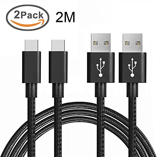 USB Type-C Kabel Nylon-lebenslange Garantie-TUOYA USB-C Ladekabel auf USB3.0 mit Nylon, Daten & Lade Type-C Datenkabel mit Aluminium Stecker für Samsung Galaxy S8 / S8 Plus, LG G5, Lumia 950xl/950, Nexus 5x/6p, OnePlus 3, und andere Type-C unterstützte Geräte (2pack-6,6ft/2m, Schwarz)