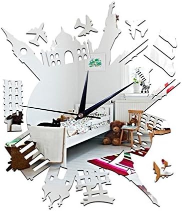 OOFAY&amp; Acrylic mirror wall clock / City silhouette decoration mirror clock / Mute the clock , Silver