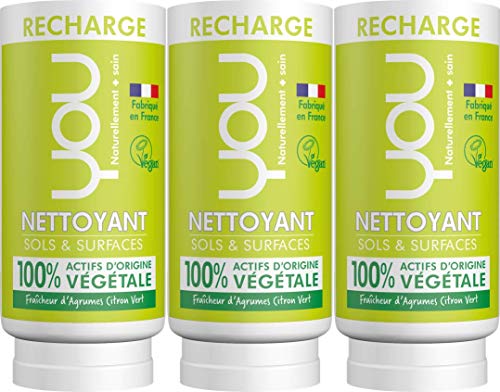 YOU - Recharge pour Nettoyant Sols et Surfaces - Fraîcheur d'Agrumes Citron Vert - Lot de 3 x 100ml