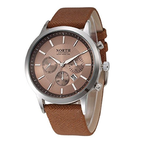 uhr herren Kolylong NORTH Herren Sport Leder Band Armbanduhr Gold