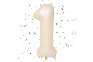 Foil Globo Numero 1, VUCDXOP 101 CM Color crema Globo de cumpleaños 1, globos de helio número 1, Decoracion 1 Cumpleaños Niños, Globos Numeros Gigantes para Fiestas, Vuelan con Helio