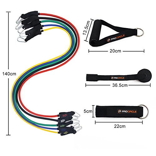 PROCIRCLE Widerstandsbänder Set – Schwere Resistance Tension Übungsband Tube Set- Mit Anti-Snap Latex Tube, Foam Griff, Tür Anker, Knöchelriemen und Freie Tragetasche – Perfekt für jede Home Fitness Training - 3