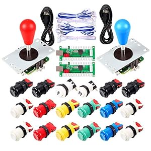 EG STARTS 2 Piezas de Arcade Joystick para Bricolaje 2X codificador USB + 2X Ellipse Oval Joystick Handle + 18x Botones Estilo Americano Arcade para PC, MAME, Raspberry Pi, Sistema Windows