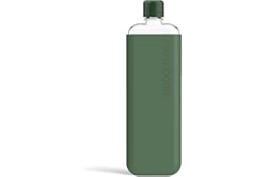 memobottle Confezione sottile (verde muschio), 450 ml, con bottiglia, custodia in silicone e coperchio, elegante, sottile e piatta, per borse e laptop, in Tritan senza BPA, moderna, minimalista,