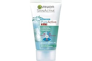GARNIER Skin Active, Pure Active 3 en 1, Limpiador, exfoliante y mascarilla - 150 ml, El embalaje puede variar
