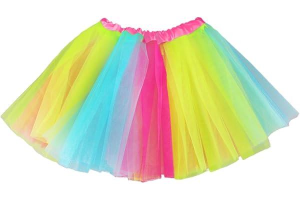NYGGTYK 1 styck regnbågstyllkjol, mjuk, fluffig tyllkjol, neonfestkläder för flickor, 80-tals barnkläder, danstutu med elastiskt band