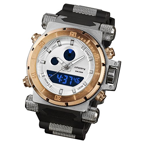 INFANTRY Herren Analog-Digital Armbanduhr Alarm Stoppuhr Outdoor Golden Quarzuhr Digitaluhr Kautschuk Armband INFANTRY Herren Analog-Digital Armbanduhr Alarm Stoppuhr Outdoor Golden Quarzuhr Digitaluhr Kautschuk Armband