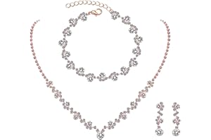 FDEETY Conjuntos de Joyas para Mujer y Niñas Diamantes de Imitación Collar y Pendientes Pulsera Joyas Boda Fiesta Cumpleaños Día Bijuterias