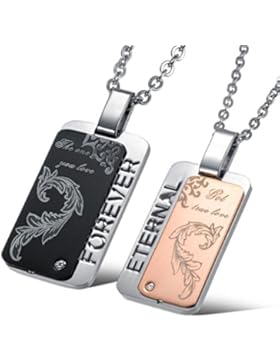 Jewow Schmuck Edelstahl Verliebte Paar Halskette Anhänger mit Hohl Gravur für Sie und Ihn