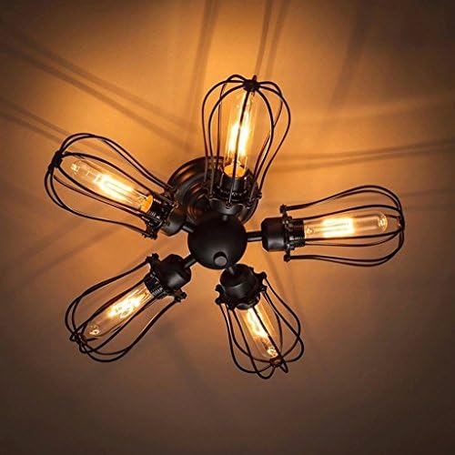 WOOE 5 Heads E27 Ceiling Light/Wall Lamp Industry High Brightness Metal Retro Lamp Ceiling Lamp Country House for Bedroom Living Room Dining Table (Painted with Modern Black) [Energy Class A ++]