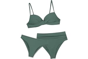 CUPSHE Kobiety marszczone bikini skręcane z przodu cienkie paski góra średni stan marszczone dół i niski stan dół 3-częściowy strój kąpielowy