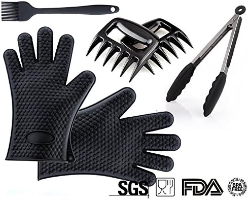 Barbecue Accessory Set, BBQ Gloves Meat Claws, Piece BBQ Tool Set with Silicone Tong, moved Meat Claws Meat Shredder and Basting Brush Heat Resistant Silicone BBQ Gloves for Cooking, BBQ, Baking