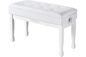 FILISITE Duet Piano Bench with Storage, Wooden Piano Stool with Waterproof Padded Cushion, Bench Seat for Vanity, Living Room, Bedroom xj750-4 (White)