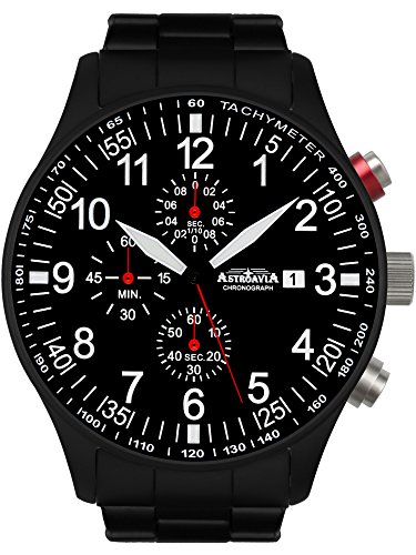 Astroavia Herren-Armbanduhr Chronograph Quarz Edelstahl schwarz N57BS