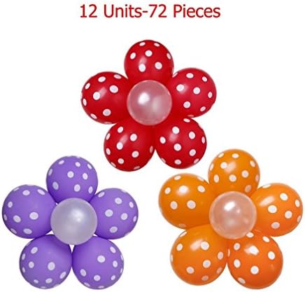 Flower Balloons Set 60cm (72 Pieces-12 Unites) Latex Thick Polka Dots Balloons - Unique Decoration for Wedding, Party, Baby Shower or irthday Parties - Easy to Setup & Colorful Dรฉcor