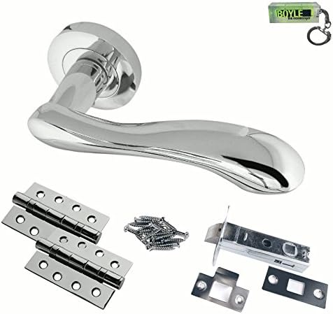 Gamma JV509PC Polished Chrome Lever Door Handle Set | Lever Latch Heavy Door Handle Pack | 1 Hour Fire Rated | Free Boyle The Ironmonger Spirit Level With Every Order