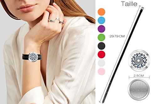 Jack & Rose Aroma Diffuser für Aromatherapie Duft Aromaöl Armband Damen Silber Leder mit 8 farbigen-Filzkreisen Geschenk für Sie - 4