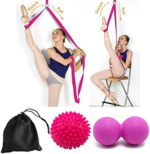 Door Stretch Band w/ Spiky Massage Balls - Get More Flexible With Door Flexibility Trainer To Improve Leg Stretching - Perfect Home Equipment For Ballet, Dance Gymnastic Exercise taekwondo &amp; MMA (A: Pink)