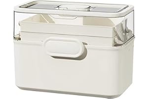 Sevitini Scatola medicinali, 3 Strati scatola per medicinali, Multifunzione Organizer medicinali con Maniglia, per pronto soccorso, medicinali, cosmetici (Bianco)