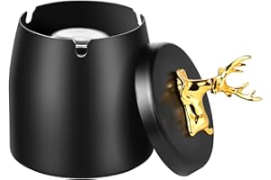 SLVCREK Cendrier avec Couvercle, Cendrier Exterieur Anti Odeur, Cendrier en Acier Inoxydable Coupe Vent, Cendriers avec Tapis Antidérapant pour Maison Bureau Jardin Balcon Bar (Noir A)