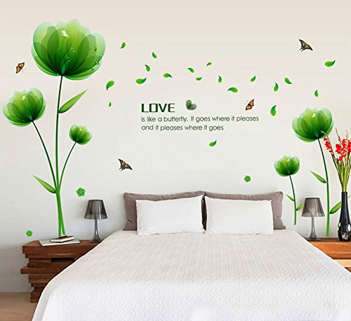 ufengke® Fantasie Grüne Blumen und Definition von Liebe Wandsticker, Wohnzimmer Schlafzimmer Entfernbare Wandtattoos Wandbilder