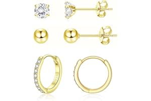 Josfeva 3 Paires Boucles d'orielles Femme Argent Fin 925 avec Zircon Cubique 5A, Ensemble de Petites Créoles + Clous d'oreilles Hypoallergénique pour Femme Fille Homme Unisexe, Diamètre 14 mm / 5 mm